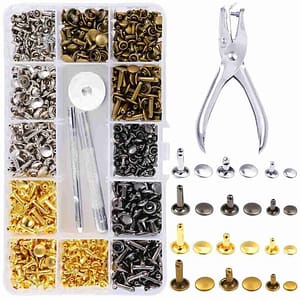 Leather Rivets with Punching Plier 365 Pcs for Leather Work Gold,Silver,Bronze,Gunmetal